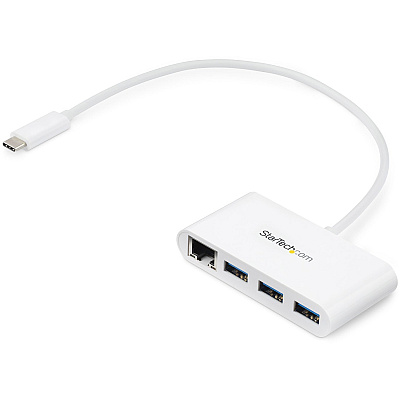 StarTech 3 Port Usb C Hub With Gigabit Ethernet - Usb-c To 3x Usb-a - Usb 3.0 Hub (5gbps) - White (HB30C3A1GEA)