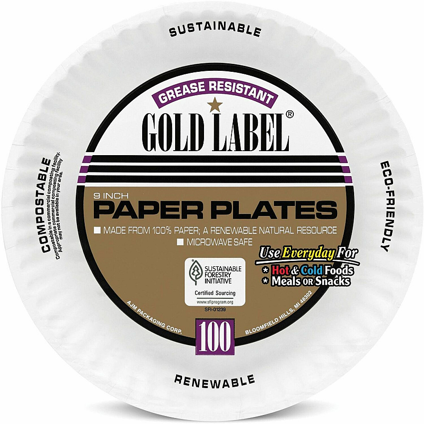 AJM Packaging Packaging Packaging AJM Packaging Packaging 9" Dinnerware Paper Plates (AJMCP9GOEWH)