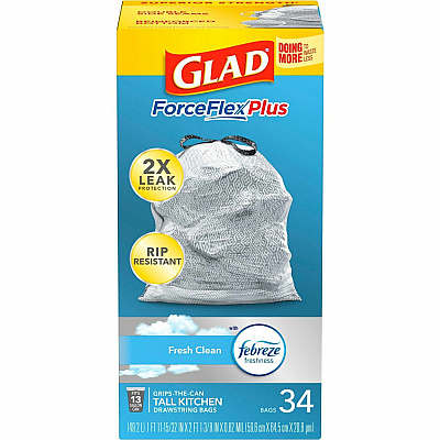 Glad ForceFlexPlus Tall Kitchen Drawstring Trash Bags (CLO70320)