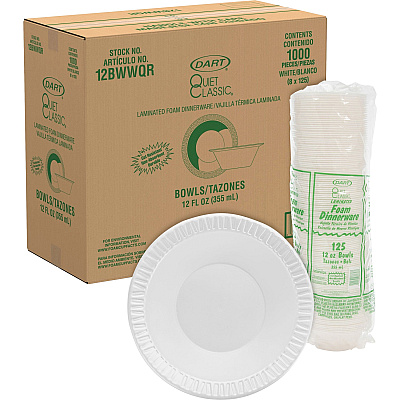 Dart Quiet Classic 12 oz Laminated Foam Bowls (DCC12BWWQR)