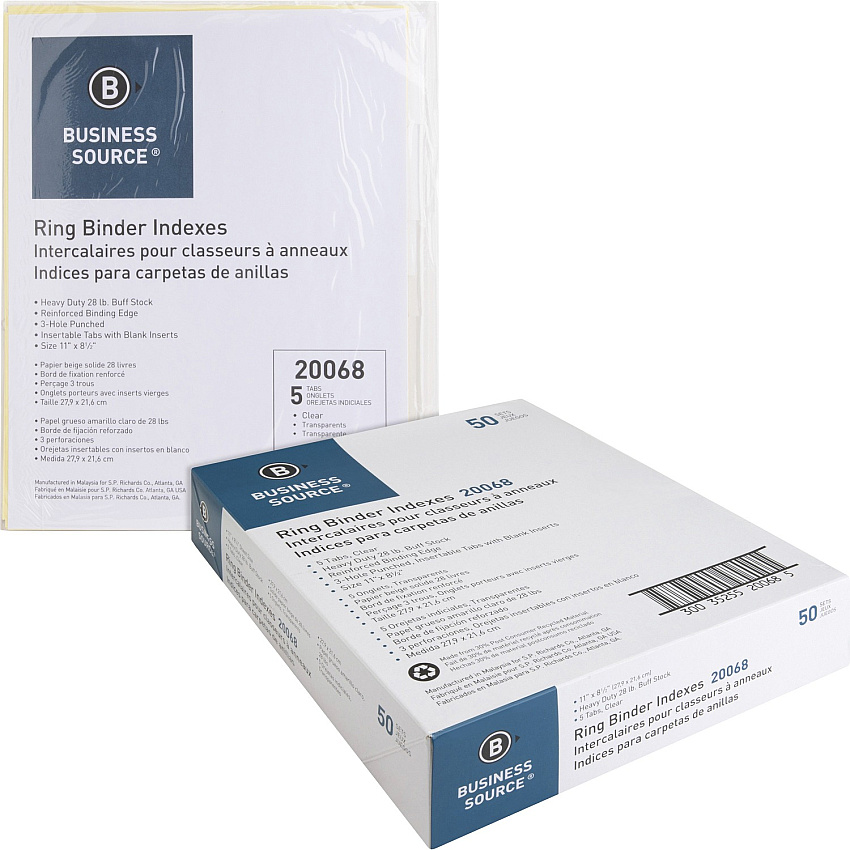 Business Source Buff Stock Ring Binder Indexes (BSN20068BX)