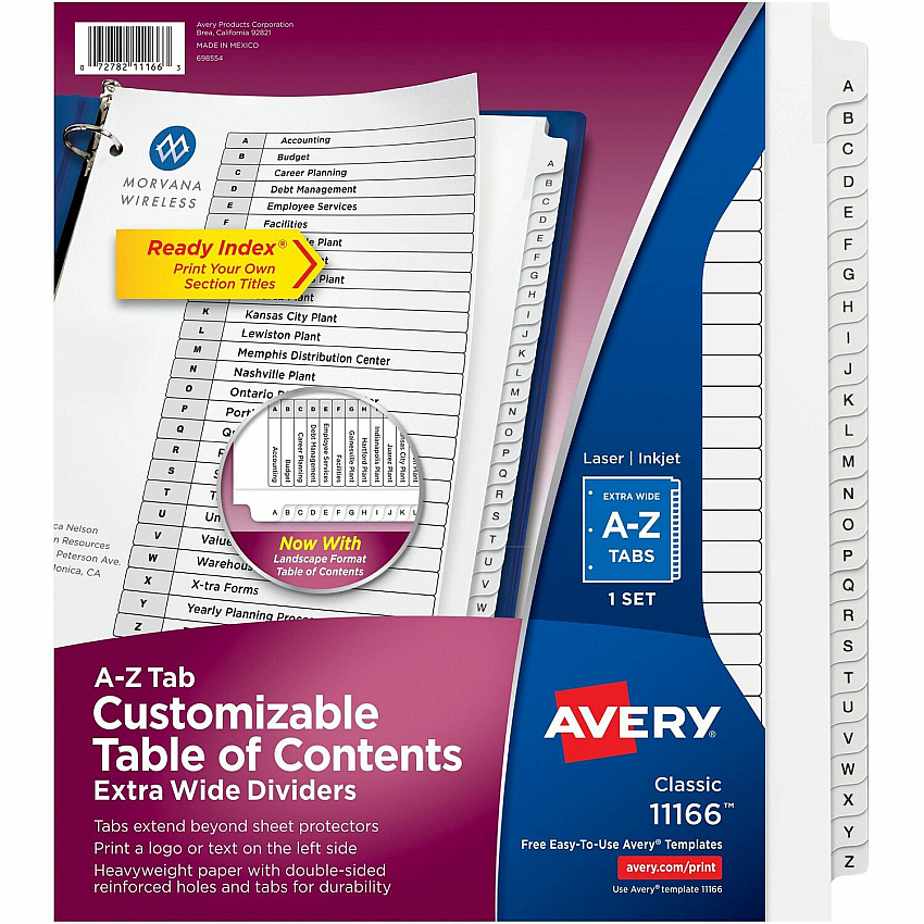 Avery Extra Wide A-Z Tabs Ready Index Dividers (AVE11166)