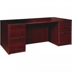 Lorell Prominence 2.0 Mahogany Laminate Double-Pedestal Desk - 5-Drawer (PD3672DPMY)