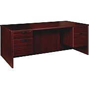 Lorell Prominence 2.0 Mahogany Laminate Double-Pedestal Desk - 2-Drawer (LLRPD3672QDPMY)