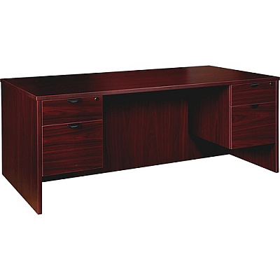 Lorell Prominence 2.0 Mahogany Laminate Double-Pedestal Desk - 2-Drawer (LLRPD3672QDPMY)