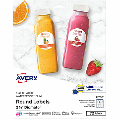 Avery Durable Waterproof Labels, 2.5" Diameter, 72 Total (AVE22856)