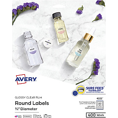 Avery Sure Feed Glossy Clear Round Labels (AVE4222)