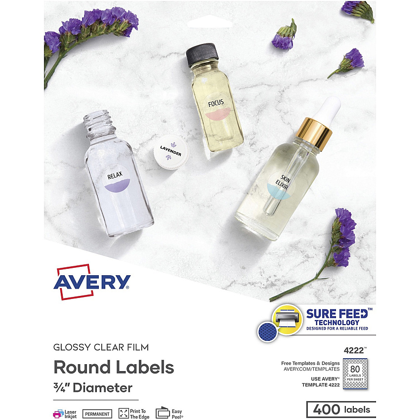 Avery Sure Feed Glossy Clear Round Labels (AVE4222)