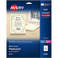Avery(R) Printable Postcards, 4.25" x 5.5" , Ivory, 100 Blank Postcards for Laser and Inkjet Printers (AVE5919)