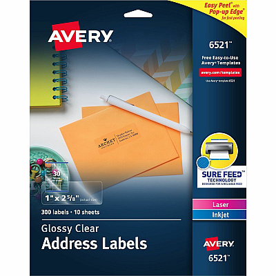 Avery Easy Peel High Gloss Clear Mailing Labels (AVE6521)