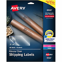 Avery Shipping Labels, Glossy Clear, 2" x 4" , 100 Labels (AVE6522)