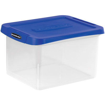 Bankers Box Heavy-Duty Plastic Storage Bin, Extra Deep 20 inch Letter-Size, 10-3/8 inch x 14-1/4 inch, TAA Compliant, Clear/Blue, Pack of 1