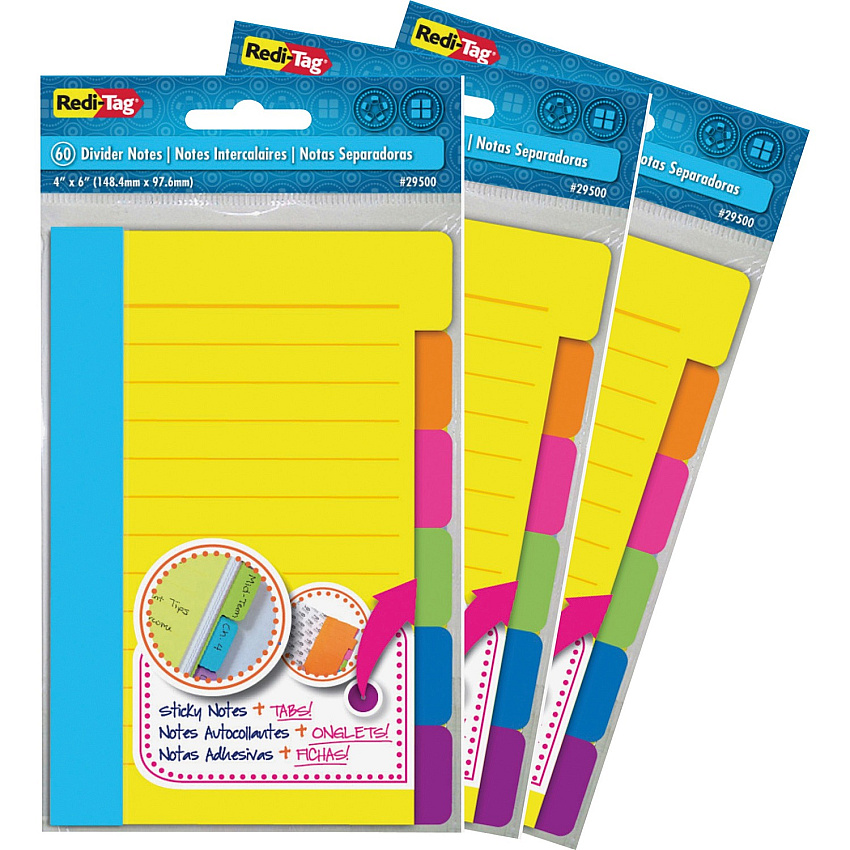 Redi-Tag Assorted Tab Ruled Sticky Notes (RTG10245)