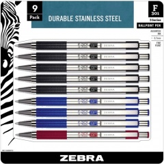 Zebra F-301 Stainless Steel Ballpoint Pens (11169)