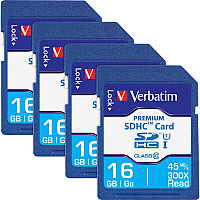 Verbatim Premium 16 GB Class 10/UHS-I (U1) SDHC - 4 Pack (96808BX)