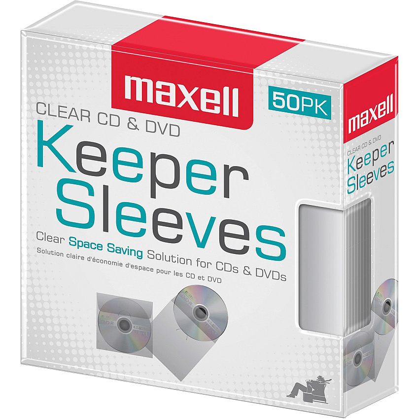 Maxell CD/DVD Keeper Sleeves - Clear (50 Pack) (MAX190150)