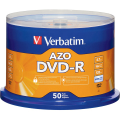 Verbatim AZO DVD-R 4.7GB 16X with Branded Surface - 50pk Spindle (95101)