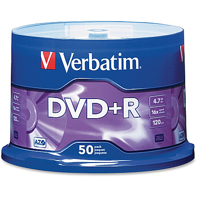 Verbatim AZO DVD+R 4.7GB 16X with Branded Surface - 50pk Spindle (VER95037)
