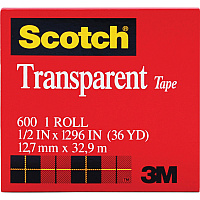 Scotch Transparent Tape - 1/2"W (MMM600121296PK)