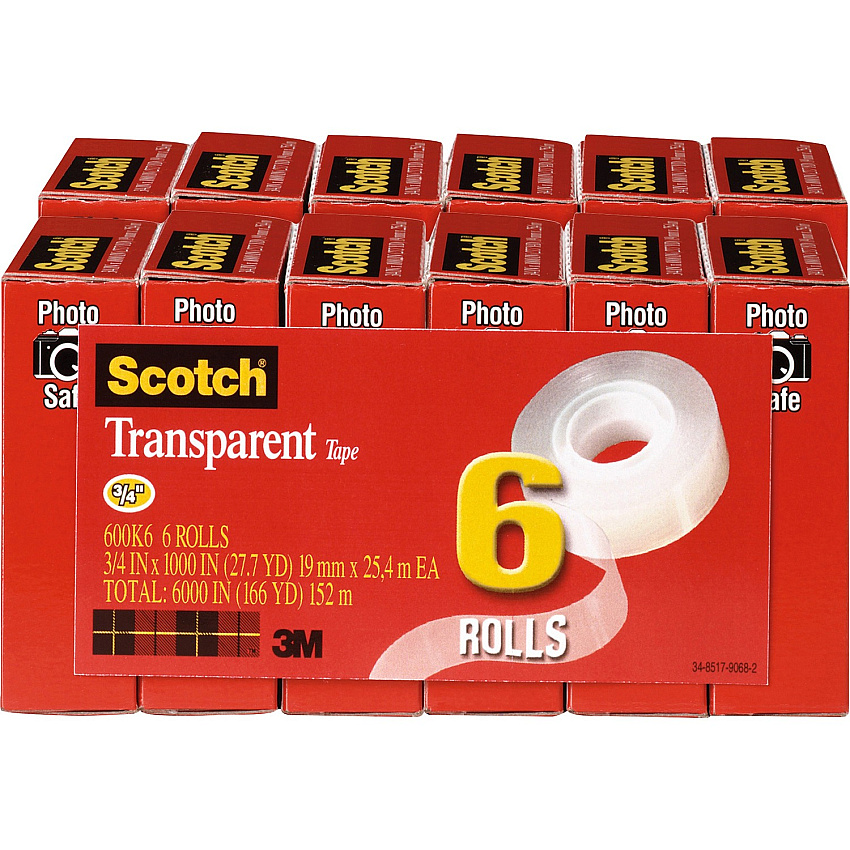 Scotch Transparent Tape - 3/4"W (MMM600K6BD)