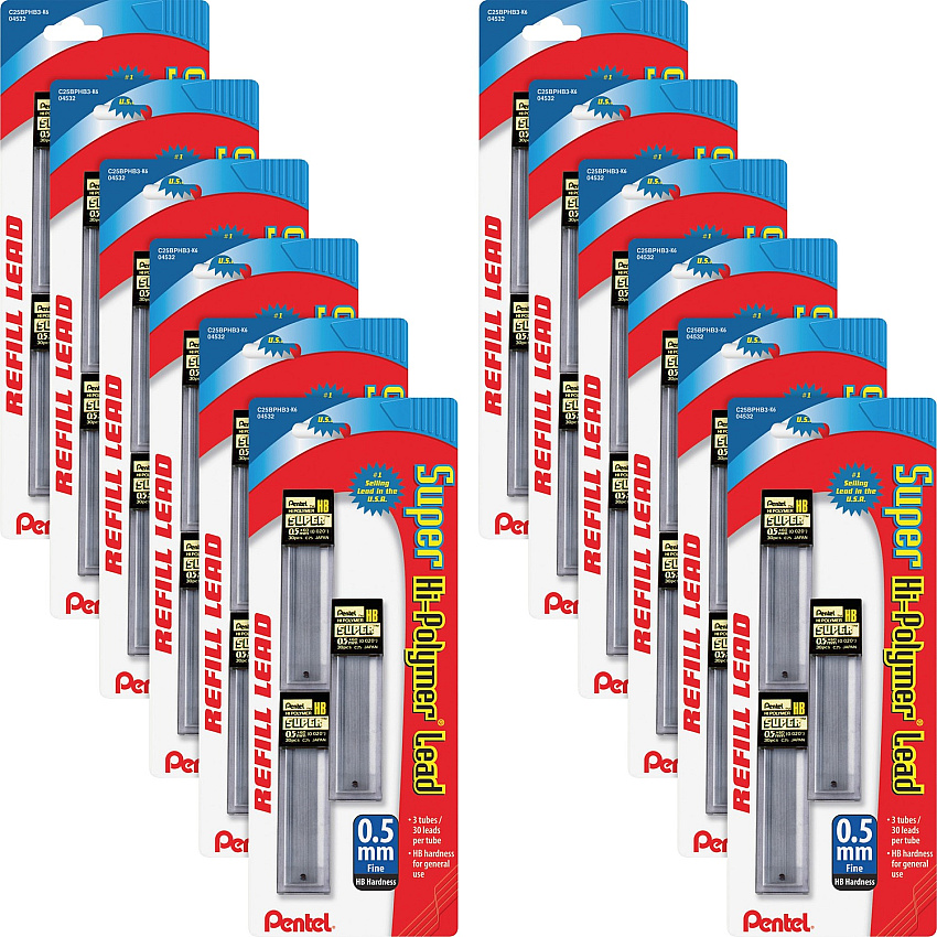 Pentel Super Hi-Polymer Leads (PENC25BPHB3K6BX)