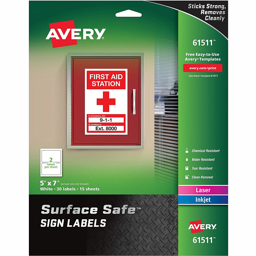 Avery 5"x7" Removable Label Safety Signs (AVE61511)