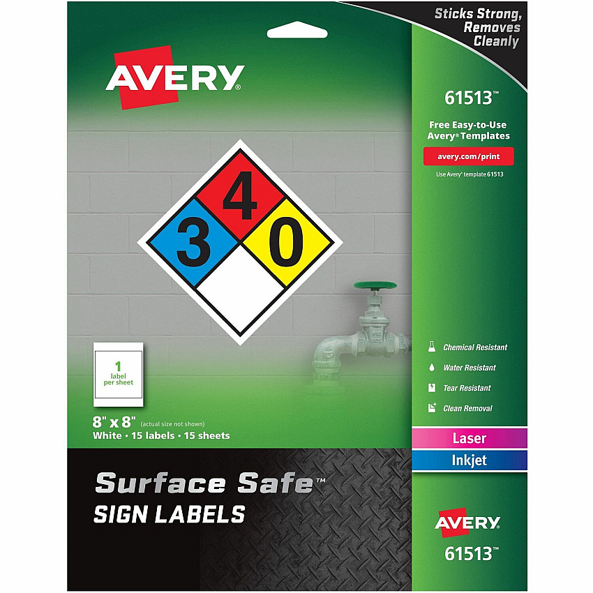 Avery 8"x8" Removable Label Safety Signs (AVE61513)