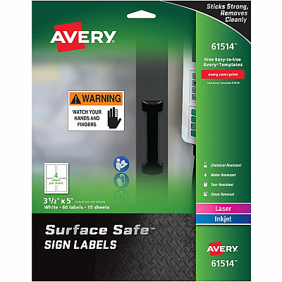 Avery 3-1/2"x5" Removable Label Safety Signs (AVE61514)