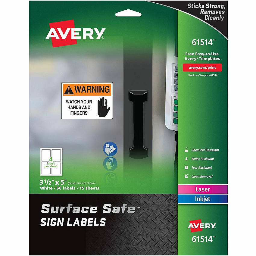 Avery 3-1/2"x5" Removable Label Safety Signs (AVE61514)