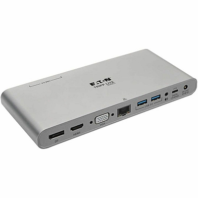 Eaton Tripp Lite Series USB-C Dock, Triple Display - 4K HDMI/DisplayPort, VGA, USB 3.x (5Gbps), USB-A/C Hub Ports, GbE, 100W PD Charging - Thunderbolt 3, Silver (U442DOCK4S)