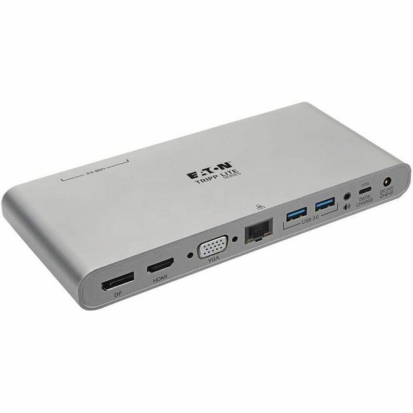 Eaton Tripp Lite Series USB-C Dock, Triple Display - 4K HDMI/DisplayPort, VGA, USB 3.x (5Gbps), USB-A/C Hub Ports, GbE, 100W PD Charging - Thunderbolt 3, Silver (U442DOCK4S)