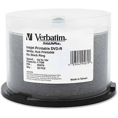 Verbatim DataLifePlus 95079 DVD Recordable Media - DVD-R - 16x - 4.70 GB - 50 Pack Spindle - White