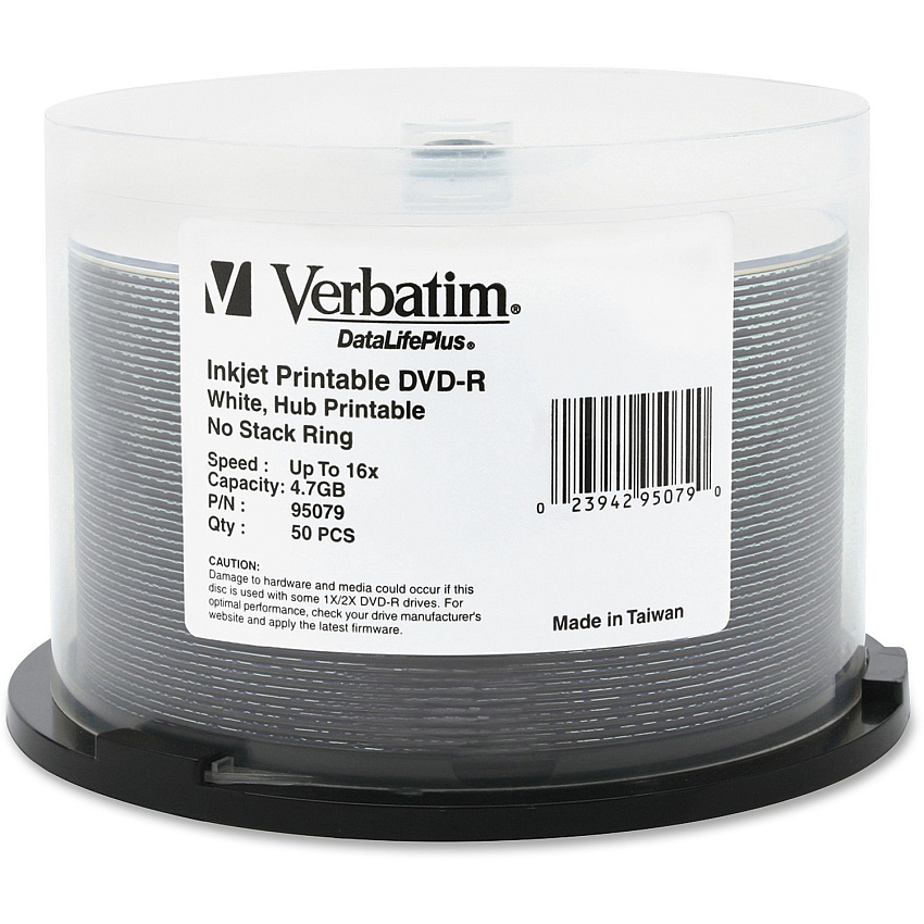 Verbatim DataLifePlus 95079 DVD Recordable Media - DVD-R - 16x - 4.70 GB - 50 Pack Spindle - White