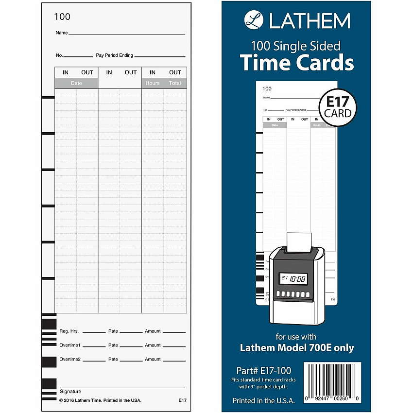 Lathem Model 700E Clock Single Sided Time Cards (LTHE17100)