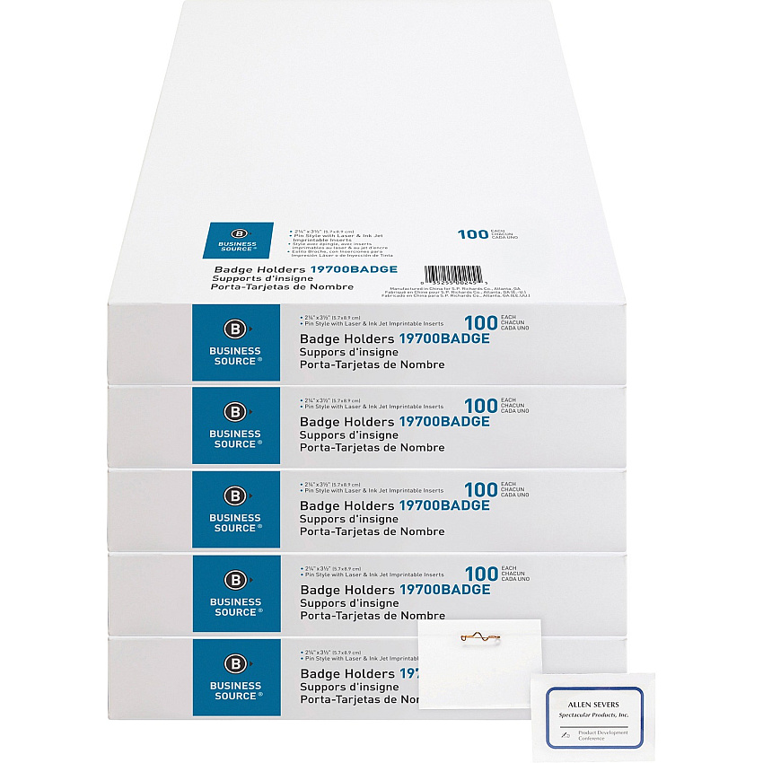 Business Source Pin-Style Holder Name Badge Kits (BSN19700BADGEBD)