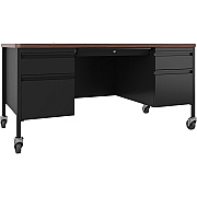 Lorell Fortress Series Mobile Double-Pedestal Teachers Desk (LLR66945)