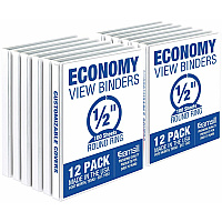 Samsill Economy 0.5 Inch 3 Ring Binder, Made in the USA, Round Ring Binder, Non-Stick Customizable Cover, White, 12 Pack (SAMI08517C)