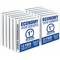 Samsill Economy 1 Inch 3 Ring Binder, Made in the USA, Round Ring Binder, Non-Stick Customizable Cover, White, 12 Pack (SAMI008537C)