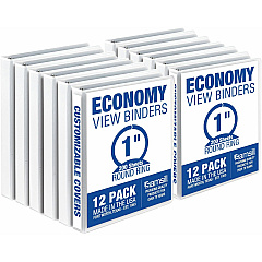 Samsill Economy 1 Inch 3 Ring Binder, Made in the USA, Round Ring Binder, Non-Stick Customizable Cover, White, 12 Pack (SAMI008537C)