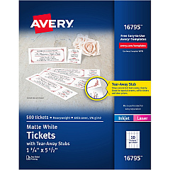 Avery Blank Printable Perforated Raffle Tickets - Tear-Away Stubs (AVE16795)