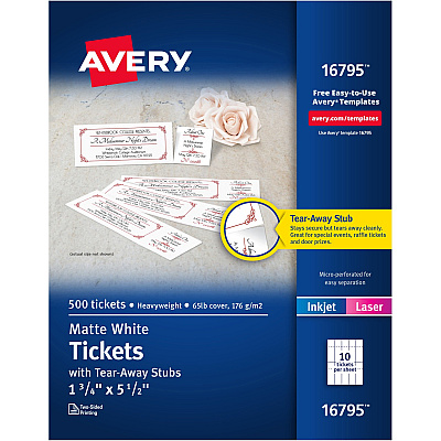 Avery Blank Printable Perforated Raffle Tickets - Tear-Away Stubs (AVE16795)