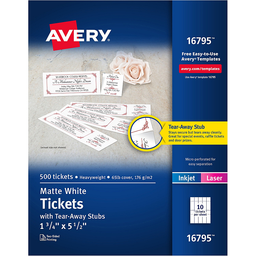 Avery Blank Printable Perforated Raffle Tickets - Tear-Away Stubs (AVE16795)
