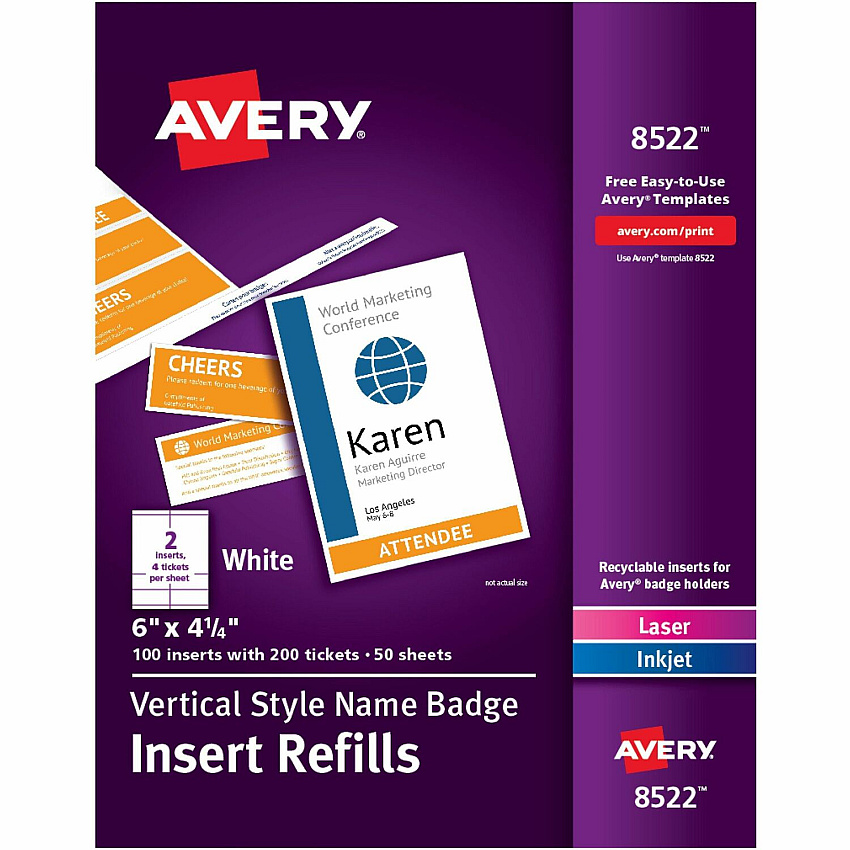 Avery Vertical Name Badge and Ticket Insertsfor Laser and Inkjet Printers (AVE8522)