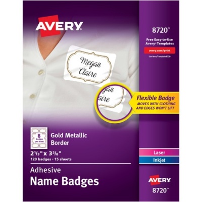 Avery Self-Adhesive Removable Name Tag Labels with Gold Metallic Border (8720)
