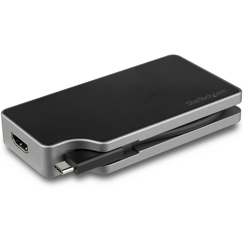 StarTech Usb-c Multiport Video Adapter - 4-in-1 - 95w Power Delivery - Space Gray - Usb-c To Vga Dvi Hdmi Or Mdp - Aluminum - 4k 60hz - Wrap-around Cable (CDPVDHMDPDP)