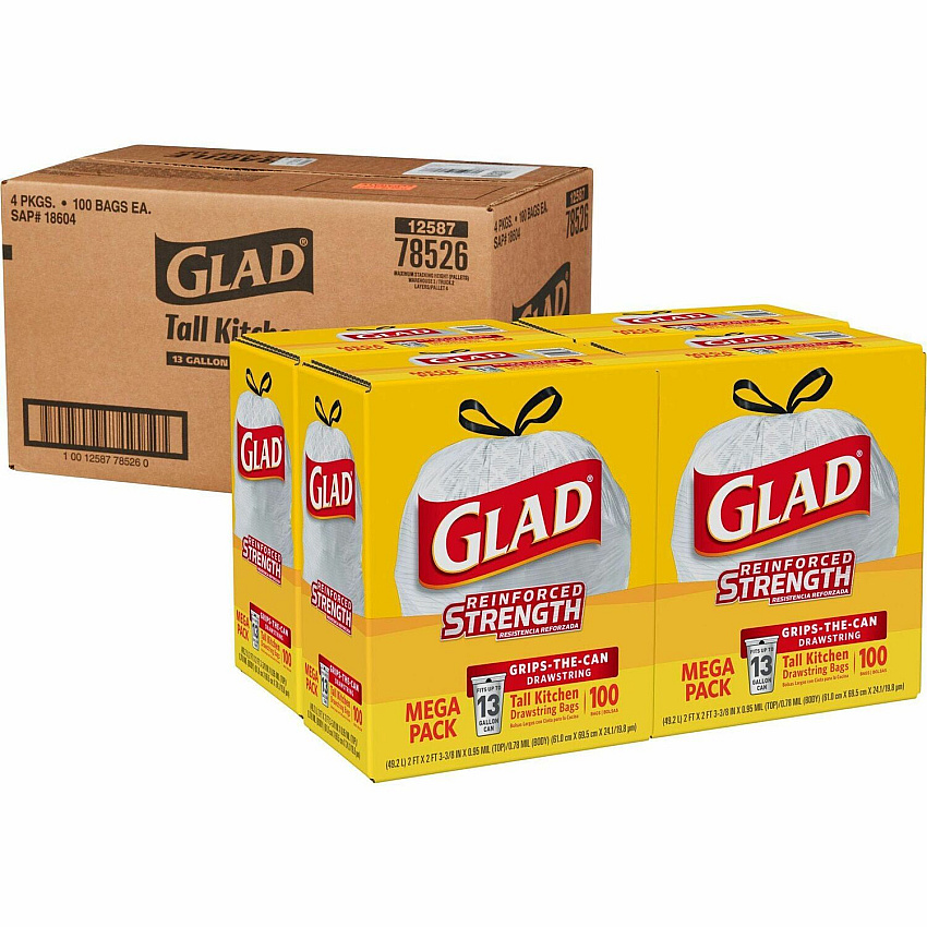 Glad ForceFlex Tall Kitchen Drawstring Trash Bags (CLO78526BD)