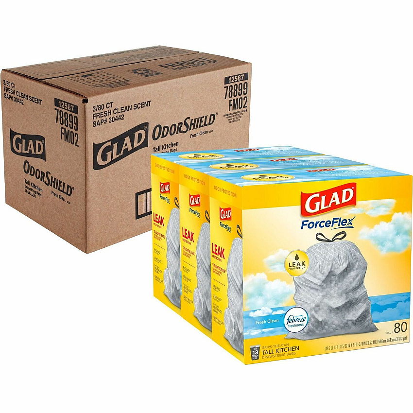 Glad ForceFlex Tall Kitchen Drawstring Trash Bags (CLO78899PL)