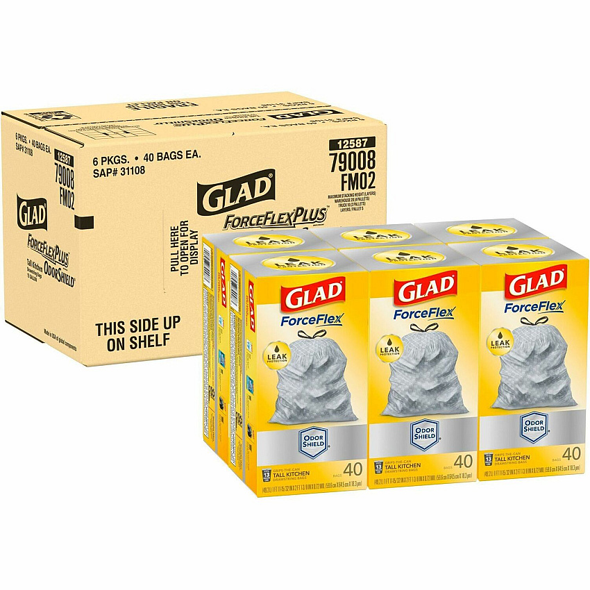 Glad ForceFlex Tall Kitchen Drawstring Trash Bags - OdorShield (CLO79008PL)