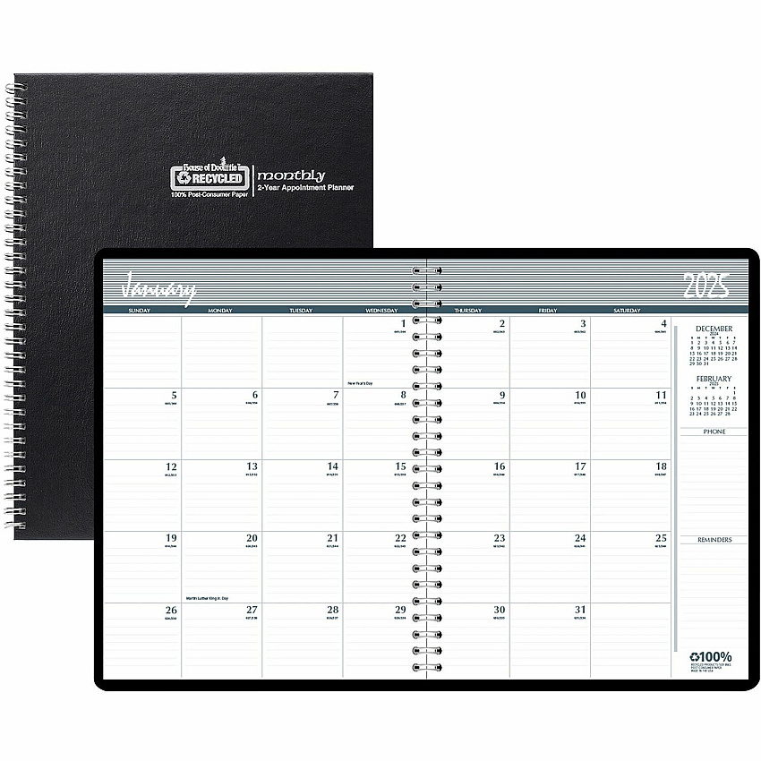 House of Doolittle Monthly Calendar Planner 2 Year Black Hard Cover 8-1/2 x 11 Inches (262092)