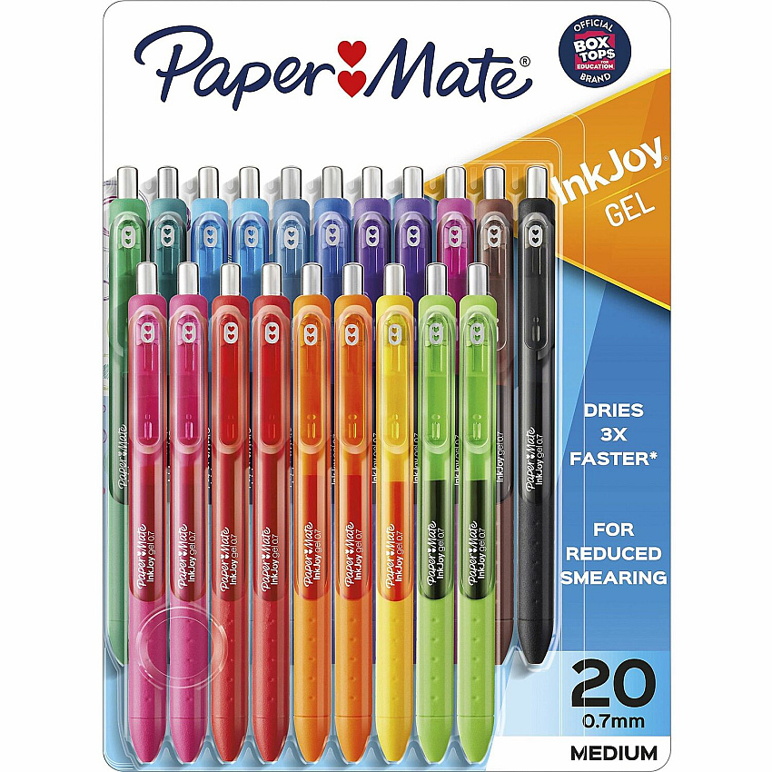 Paper Mate InkJoy Gel Pens, Medium Point, 0.7 mm, Assorted Colors, Pack Of 20 (PAP1951718)